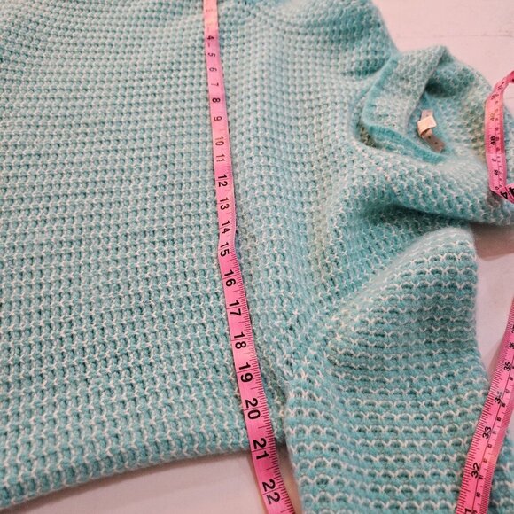 Belford Large Aqua Turquoise Cashmere Waffle Knit Sweater Pullover Turtleneck - Picture 9 of 9